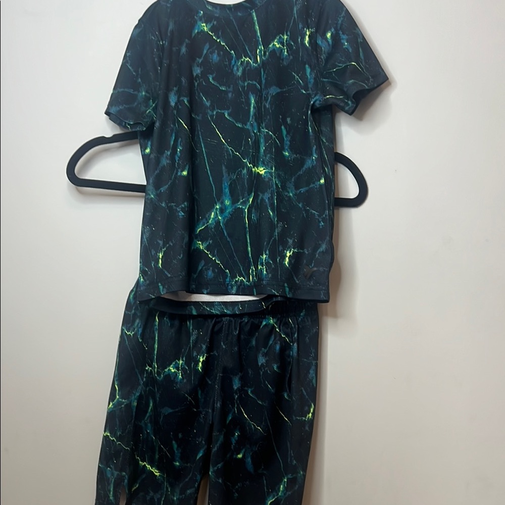 Old Navy Kids‎ Boys Navy Neon Green Matching Short Sleeve & Short Set Galaxy